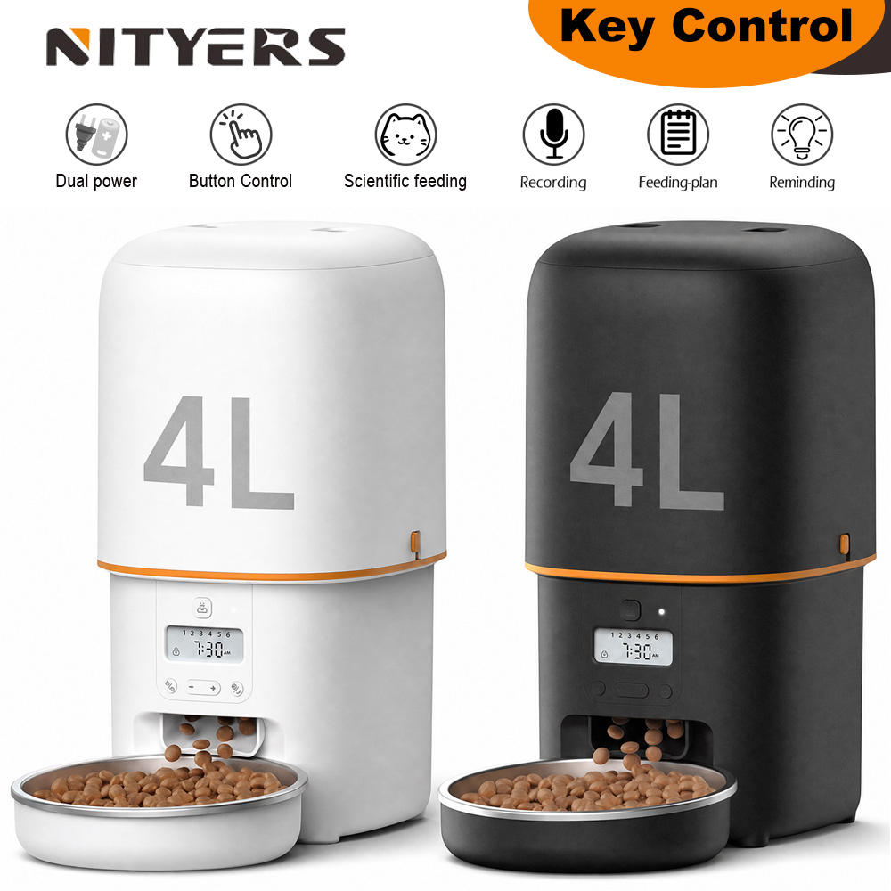 Timed Cat Dog Food Dispenser 4L - NITYERS 4L Automatic Cat Feeder, Smart