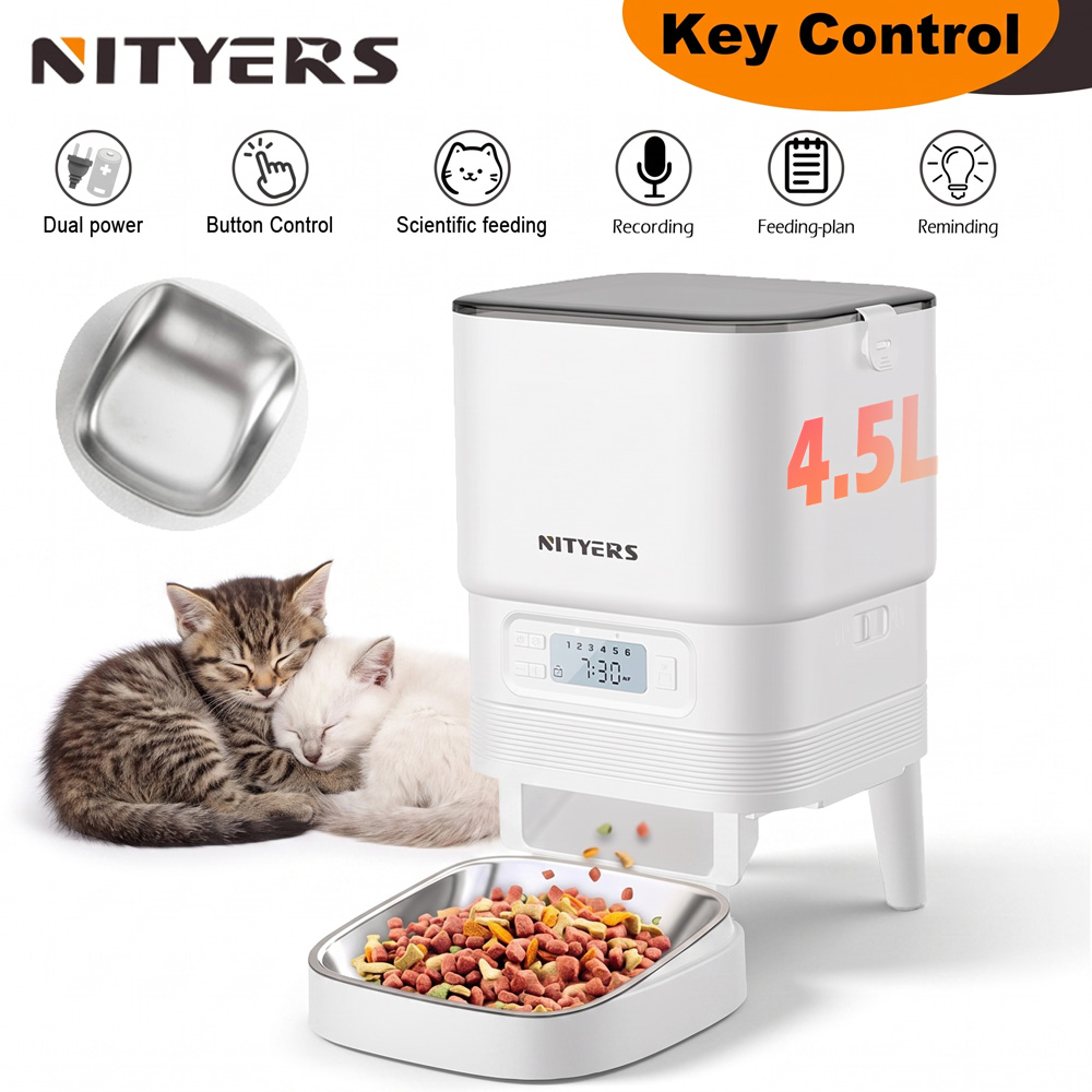 Automatic Pet Feeder Dual Bowl Stainless - NITYERS 4.5L Automatic Cat Feeder, Timed