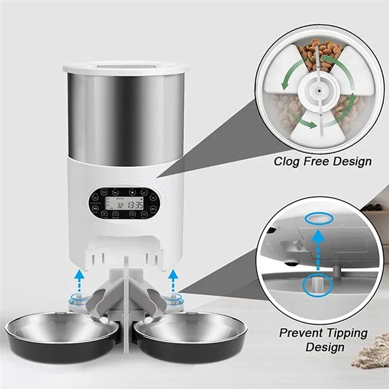 A76I-4.5L Automatic Cats Dispe - огляд і ціна Automatic Pet Feeder Dual Bowl Stainless