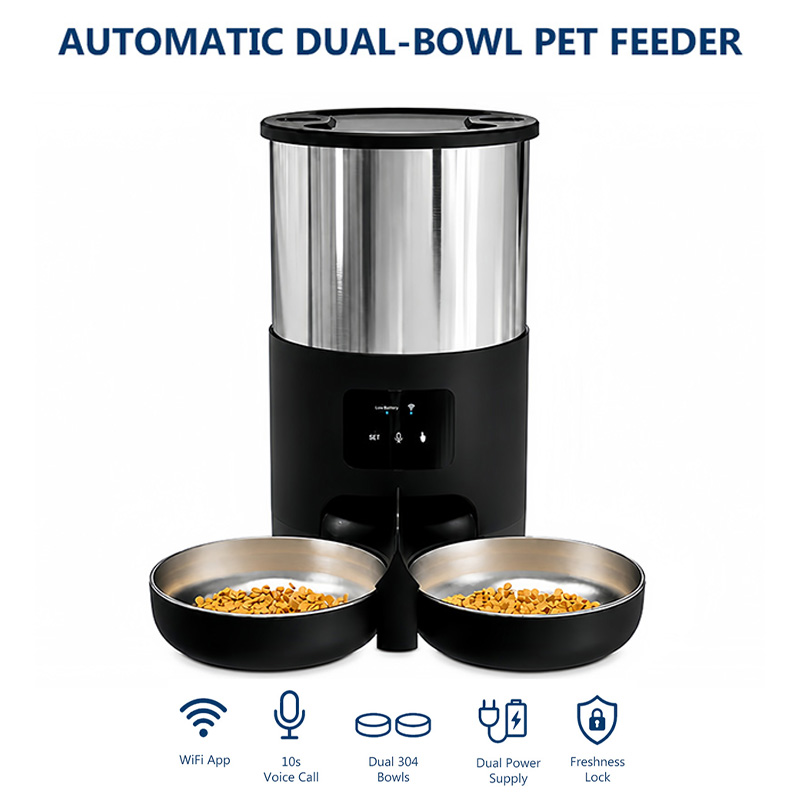 Smart Automatic Pet Feeder Dua - огляд і ціна Automatic Pet Feeder Dual Bowl Stainless