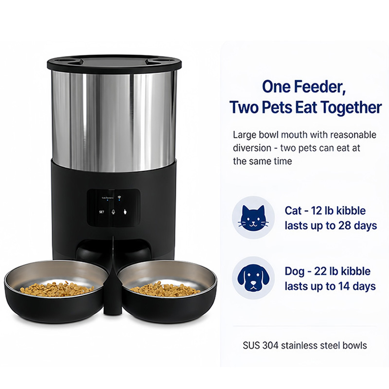 Smart Automatic Pet Feeder Dua - огляд і ціна Automatic Pet Feeder Dual Bowl Stainless